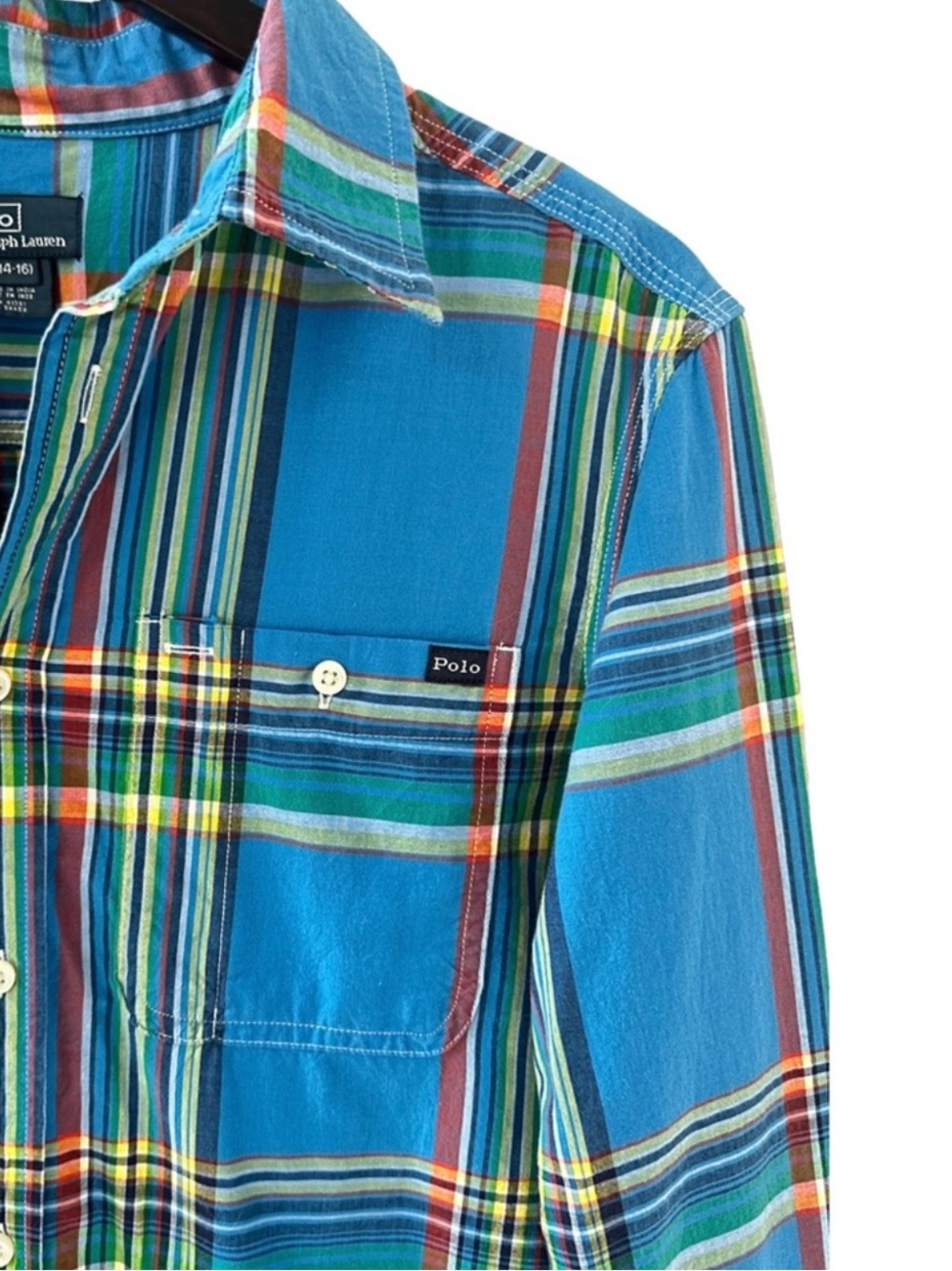 Polo Ralph Lauren Blue Plaid Button Down Long Sleeve Shirt Size Large - Picture 4 of 6